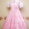 Pink And White Puff Short Sleeves Bow Lolita Dress
