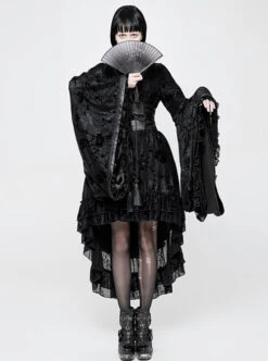 Black Flocking Printing Gothic Lolita Kimono Dress -NAUS Lolita Shop 1 500x672 1584
