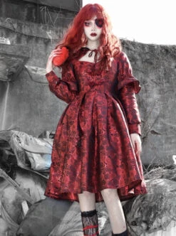 Gothic Bloody Red Rose Printing Long Sleeve Dress -NAUS Lolita Shop 1 500x672 1600