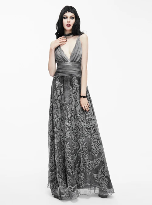 Queen Silver Low V-neck Silk Sling Long Dress 4 Queen Silver Low V-neck Silk Sling Long Dress - Image 4