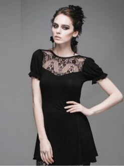Steam Punk Gothic Lace Embroidery Long-style T-shirt Short Sleeve Short-style Dress -NAUS Lolita Shop 1 500x672 1613