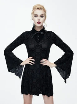 Black Bowknot Trumpet Sleeve Gothic Lapel Long Sleeve Dress -NAUS Lolita Shop 1 500x672 1622