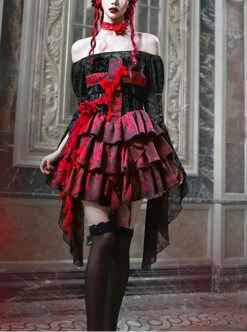 Hades Banquet Series Gothic Red Cross Design Three-Dimensional Lace Rose Jacquard Decoration Sleeveless Dress -NAUS Lolita Shop 1 500x672 1625