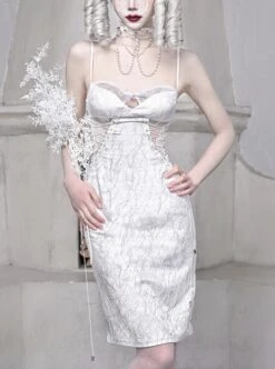 White Embossed Thorn Jacquard Sexy Hollow Stitching Lace-Up Slim Simple Gothic Sleeveless Dress 12 White Embossed Thorn Jacquard Sexy Hollow Stitching Lace-Up Slim Simple Gothic Sleeveless Dress -NAUS Lolita Shop 1 500x672 1631