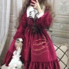 Palace Style Retro Lace Long Sleeve Red Gothic Lolita Dress