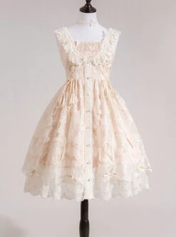 Floating Moon Dark Night Series JSK Floating Moon Apricot Organza Classic Lolita Sling Dress -NAUS Lolita Shop 1 500x672 197