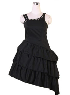 Black Asymmetric Hem Punk Gothic Lolita Sling Dress -NAUS Lolita Shop 1 500x672 199