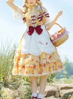 A Little Sparrow Series Pastoral Style Cute Printing Sweet Lolita Yellow Sling Dress -NAUS Lolita Shop 1 500x672 207
