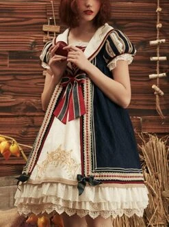Snow White Series Classical Palace Navy Collar Printed Lace Short-Sleeved Doll Dress Classic Lolita Short-Sleeved Dress -NAUS Lolita Shop 1 500x672 213