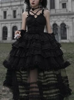 Double Strap Bow Ribbon Rose Pendant Layered Dress Design Elegant Flowy Gothic Lolita Dress Set -NAUS Lolita Shop 1 500x672 224