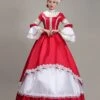 Red Long Retro Court Style White Stand Collar Long Sleeve Lace Drama Performance Prom Lolita Dress