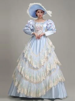 Light BluePuff Long Sleeve Delicate Lace Hem Dreamy Gorgeous Royal Court Retro Prom Lolita Dress -NAUS Lolita Shop 1 500x672 266