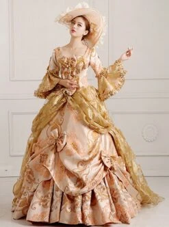 Medieval Retro Elegant Beige Square Collar Long Sleeve Lace Sequins Trailing Hem Classical Court Lolita Prom Dress -NAUS Lolita Shop 1 500x672 273