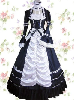 Dark Blue Cotton Gothic Lolita Prom Short Sleeve Long Dress -NAUS Lolita Shop 1 500x672 285