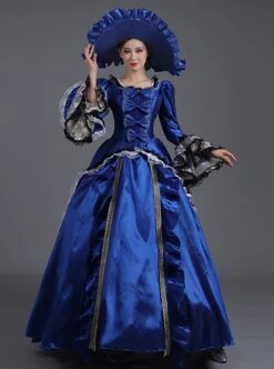 Klein Blue Retro Style Square Collar Chest Bowknot Black-white Lace Long Sleeve Court Prom Lolita Dress -NAUS Lolita Shop 1 500x672 303