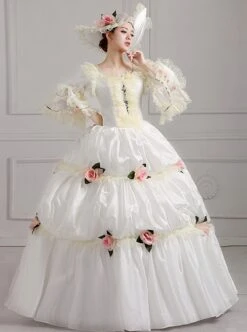 Off White Lace Silver Edge Mid-length Sleeve Pink Flowers Decoration Pure Holy Lolita Prom Dress -NAUS Lolita Shop 1 500x672 326