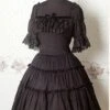 Chiffon Black Puff Sleeves Bow Ruffle Lolita Dress