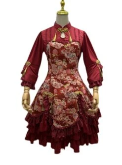 Flying Flower Command Series OP Chinese Style Elegant Printing Tassel Disc Buckle Hem Folds Classic Lolita Long Sleeve Dress -NAUS Lolita Shop 1 500x672 338