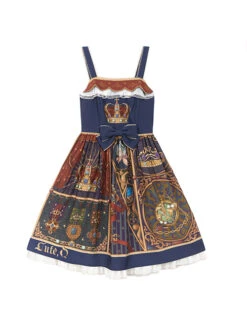 Glory Book Series Vintage Crown Jewels Pattern Print Classic Lolita Bow Knot Sling Dress -NAUS Lolita Shop 1 500x672 345