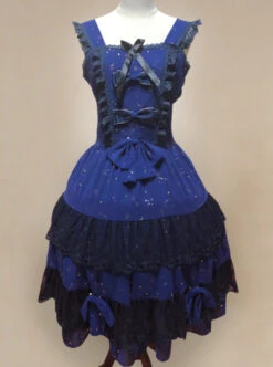 Bronzing Chiffon Navy Blue Ruffles Classic Lolita Dress -NAUS Lolita Shop 1 500x672 355