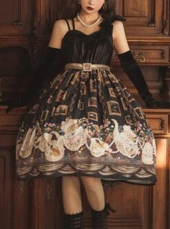 Ceylon Under The Moon Series Classical Oil Painting Style Printed Elegant JSK Classic Lolita Sleeveless Dress -NAUS Lolita Shop 1 500x672 367