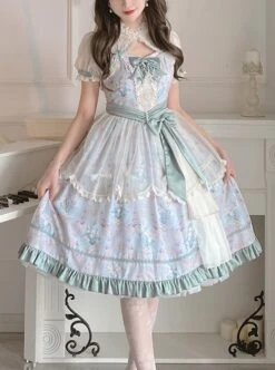 Spring Summer Elegant Lily Of The Valley Print Fresh Lace Bowknot Decoration Classic Lolita Sleeveless Dress Set -NAUS Lolita Shop 1 500x672 373