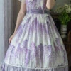 Elegant Floral Print Decoration Jacquard Lace Neckline Bow Pearl Classic Lolita Dress