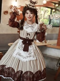 Mera Afternoon Tea Series Classic Exquisite Fork Spoon Embroidery Print Pattern Design Bowknot Decoration Classic Lolita Puff Sleeve Dress Set -NAUS Lolita Shop 1 500x672 396