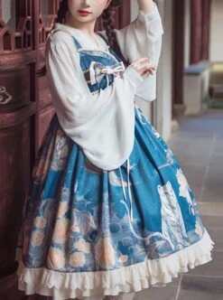 Chinoiserie White Tiger Print Bow-Knot Ribbon Tassel Accessories High Waist Lace Classic Lolita Sleeveless Dress -NAUS Lolita Shop 1 500x672 406