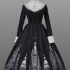 Cross Church Series Nun Style Church Stained Glass Window Printing Dark Black Gothic Lolita Long Sleeves Long Dress OP