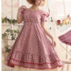Red Plaid Bowknot Big Hem Classic Lolita Short Sleeve Dress