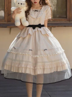 Letters And Poems Glazed Window Series Pattern Exquisite Embroidery Doll Collar Pleated Hem Bow Knot Apron Classic Lolita Dress Set -NAUS Lolita Shop 1 500x672 431