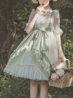 Pastoral Style Elegant Embroidery Green Fresh Lace Irregular Hem Design Classic Lolita Sleeveless Dress -NAUS Lolita Shop 1 500x672 438