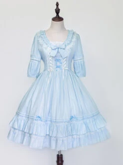 Jacquard Cotton Pure Color Classic Lolita Half Sleeves Dress -NAUS Lolita Shop 1 500x672 439