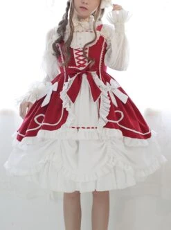 Pure Color Classic Lolita Lace Bowknot Decorate Irregular Ruffle Hem Sleeveless Dress -NAUS Lolita Shop 1 500x672 447