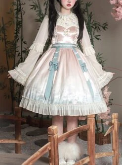 Chinese Style Mid-Autumn Jade Rabbit Heavy Industry Embroidered Bell-Sleeved Long Sleeve Classic Lolita Dress -NAUS Lolita Shop 1 500x672 455