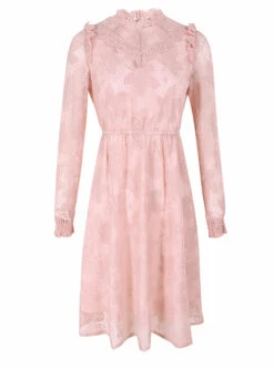 Stand Collar High Waist Lace Long Sleeve A-line Dress -NAUS Lolita Shop 1 500x672 460