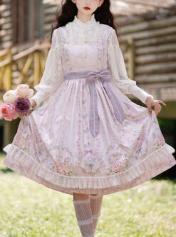 Flowers Wall Series JSK Printing Light Purple Chiffon Elegant Classic Lolita Sling Dress -NAUS Lolita Shop 1 500x672 462