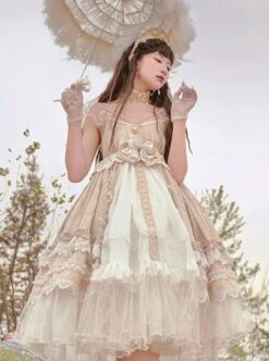 Moon Cage Yarn Series JSK Chest Pearl Pendant Layered Lace Big Hem Matching Hair Crown Necklace Gorgeous Court Classic Lolita Sling Dress -NAUS Lolita Shop 1 500x672 466