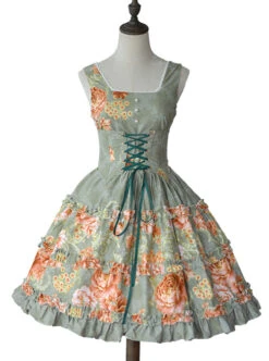 Retro Pure Cotton Green Ruffles Classic Lolita Sleeveless Dress -NAUS Lolita Shop 1 500x672 469
