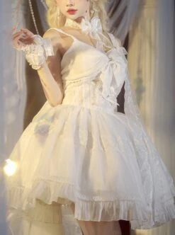 Solid Color Lace Bowknot Decorate Classic Lolita Summer Sleeveless Dress -NAUS Lolita Shop 1 500x672 478