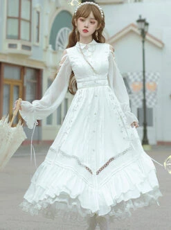 Dawn Sacrifice Series OP Pure White Elegant Long Style Classic Lolita Long Sleeve Dress -NAUS Lolita Shop 1 500x672 483