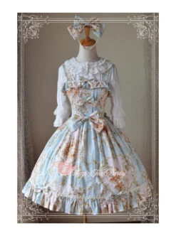 Magic Tea Party Veronica Series Light Blue Elegance Printing Classic Lolita Sling Dress -NAUS Lolita Shop 1 500x672 499