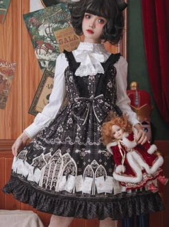Louis Poker City Series JSK Lace Bowknot Classical Lolita Sling Dress -NAUS Lolita Shop 1 500x672 502