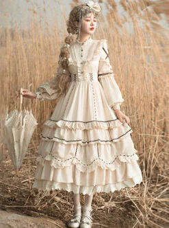Shepherdess Series Elegant Pastoral Style Classic Lolita Detachable Hem Long Sleeve Dress -NAUS Lolita Shop 1 500x672 527