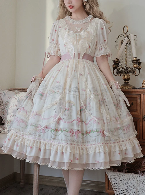 Star Moon Series OP Chiffon Elegant Classic Lolita Short Sleeve Long Dress 2 Star Moon Series OP Chiffon Elegant Classic Lolita Short Sleeve Long Dress - Image 2