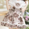 Chocolate Wreath Series Brown Bow Knots Print Pattern Decoration Pleated Lace Doll Neckline Classic Lolita Strap Dress