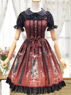Old Castle Elves Series Retro High Waist Lolita Sling Dress -NAUS Lolita Shop 1 500x672 549
