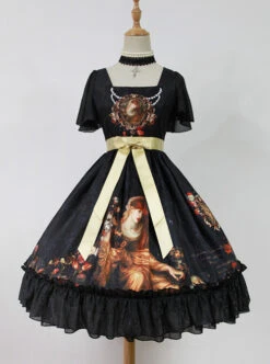 Song Of Time Black Lace-up Retro Classic Lolita Short Sleeve Dress -NAUS Lolita Shop 1 500x672 573