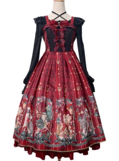 Alice's Christmas Series JSK Classic Lolita Wine Red Sling Dress -NAUS Lolita Shop 1 500x672 576